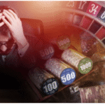 A visual of a person happily winning a bet, then stressed after losing it.